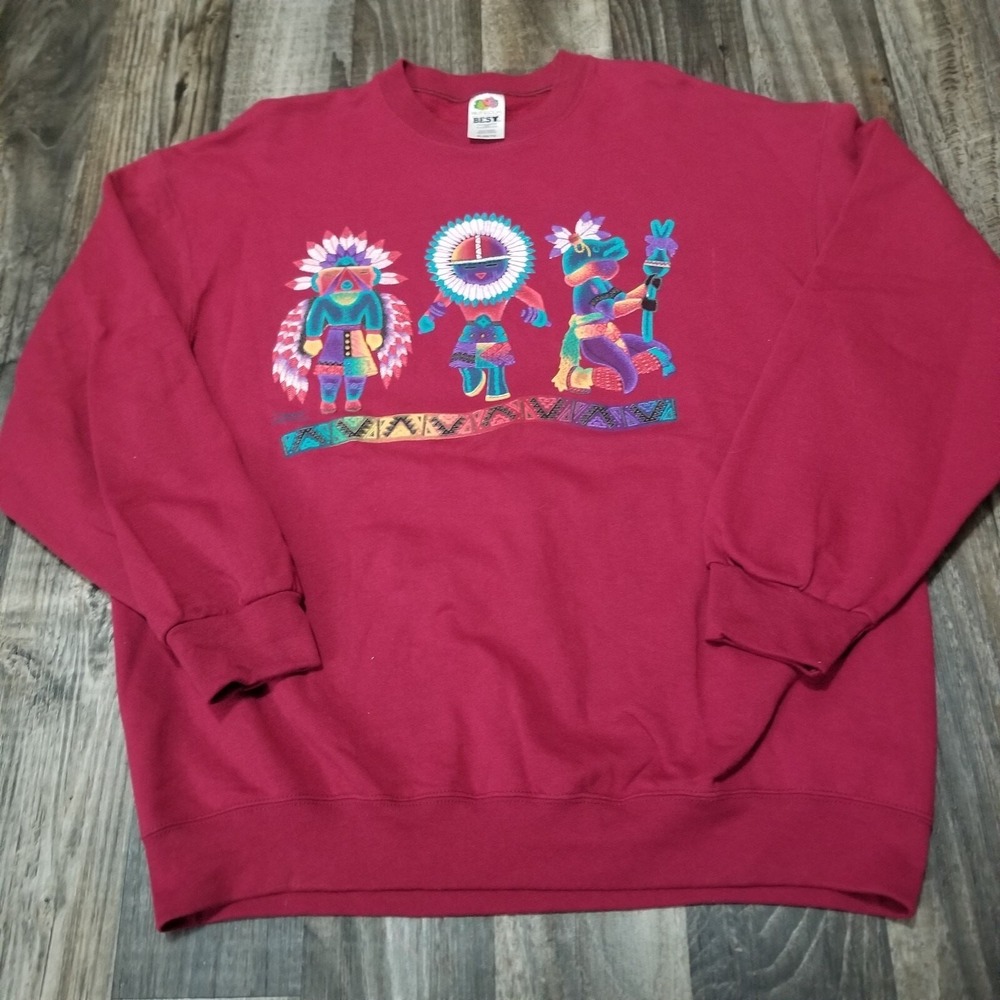VTG Desert Impressions Southwest Native Graphic Red Crewneck Sweatshirt Size XL